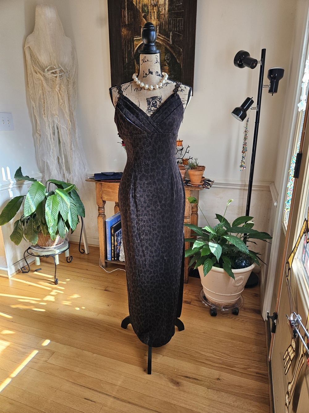 Scott McClintock Brown Leopard Print Glitter Maxi Dress with V-Neck